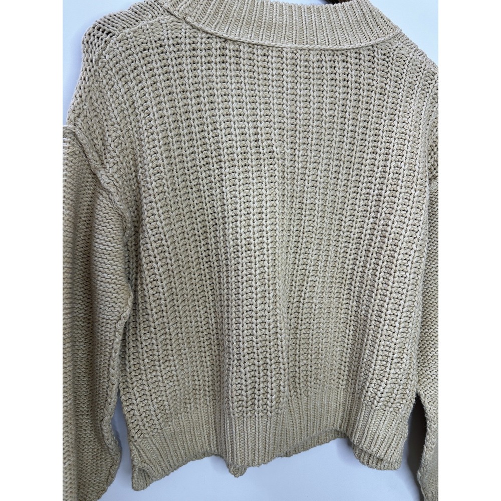 Free People Cropped Pullover Sweater Bell Song Crew Neck Open Knit Tan Small - Picture 13 of 15